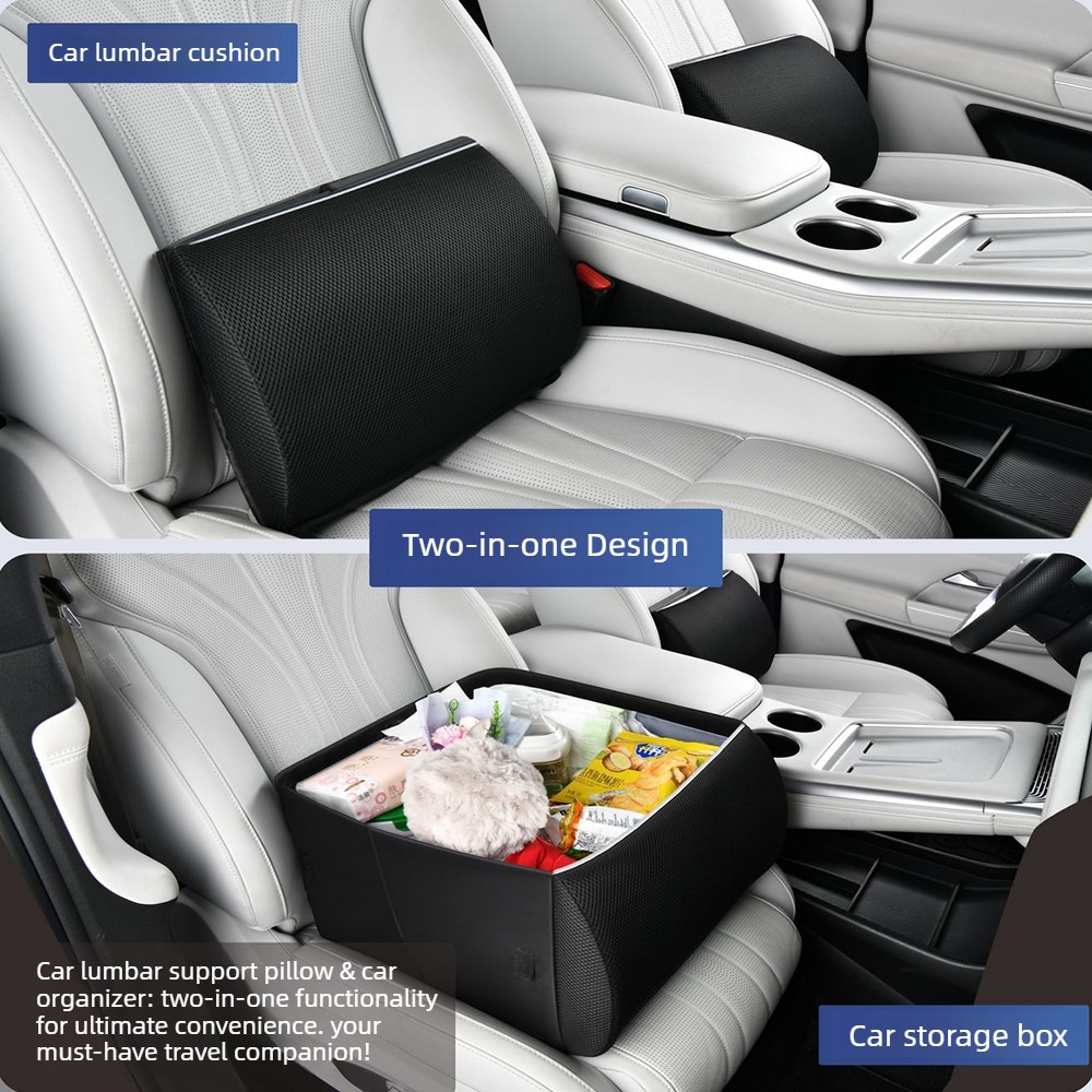 Car Trunk Organizer Foldable Storage Box - 2-in-1 Multifunktionales Auto-Rücksitzkissen mit Aufbewahrungsbox, Lendenstütze,