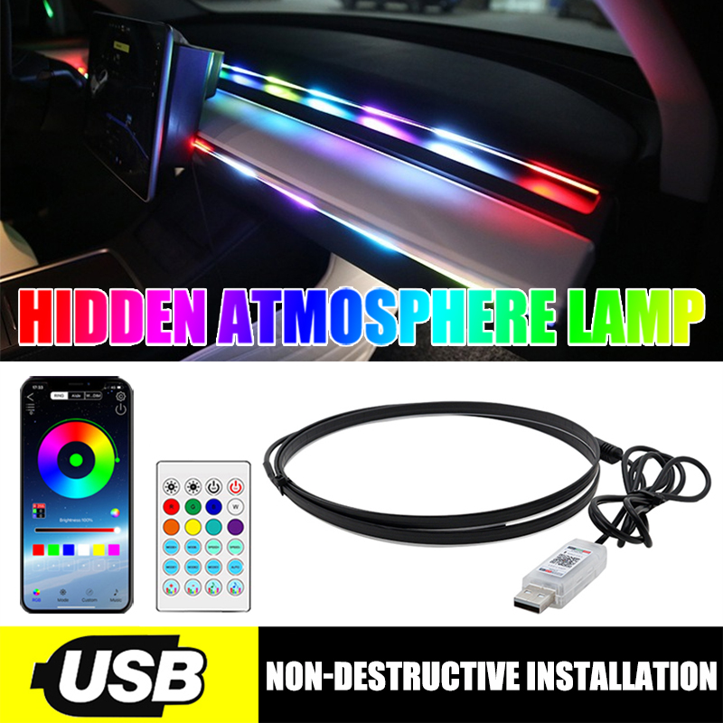 Led Ambient Interior Car Lights App Control - Auto-LED-Umgebungslicht, 64 Farben, Acrylstreifen, 110 cm,