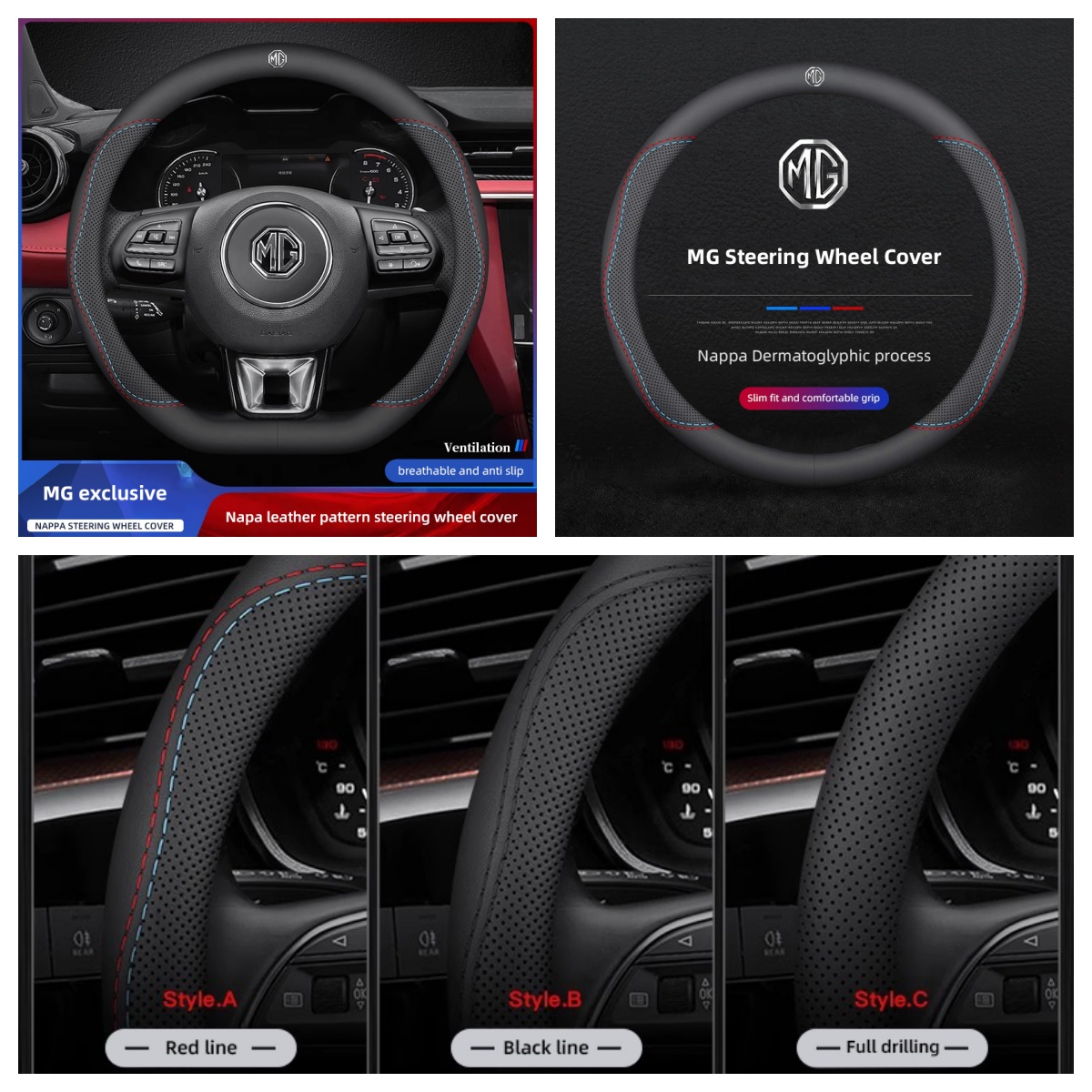 Car Steering Wheel Cover Anti Slip Breathable - 1 Stück Napa-Leder Lenkradbezug für MG4