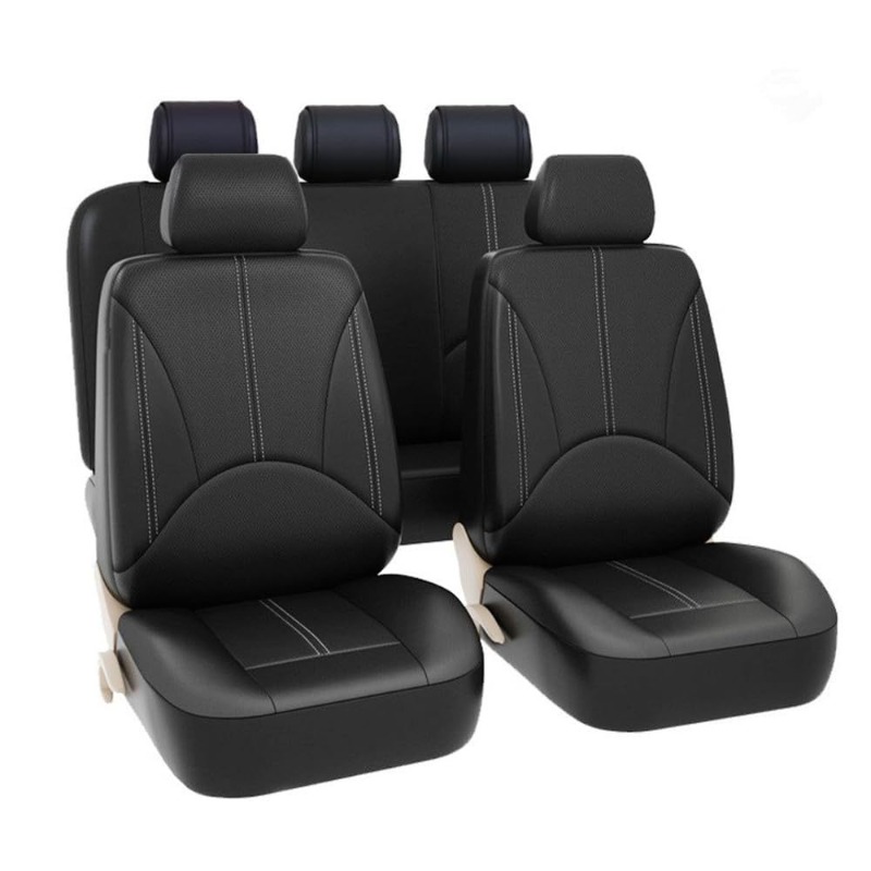 Leather Car Seat Covers Full Set Universal - Universelle Schwarze PU-Leder Autositzbezüge Komplettset 4/9