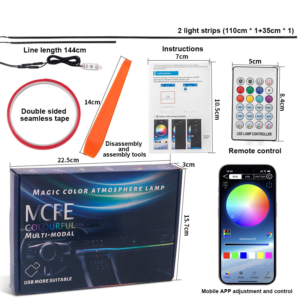 64 farben USB Auto LED Umgebun – Led Ambient Interior Car Lights App Control Bewertung und Preis
